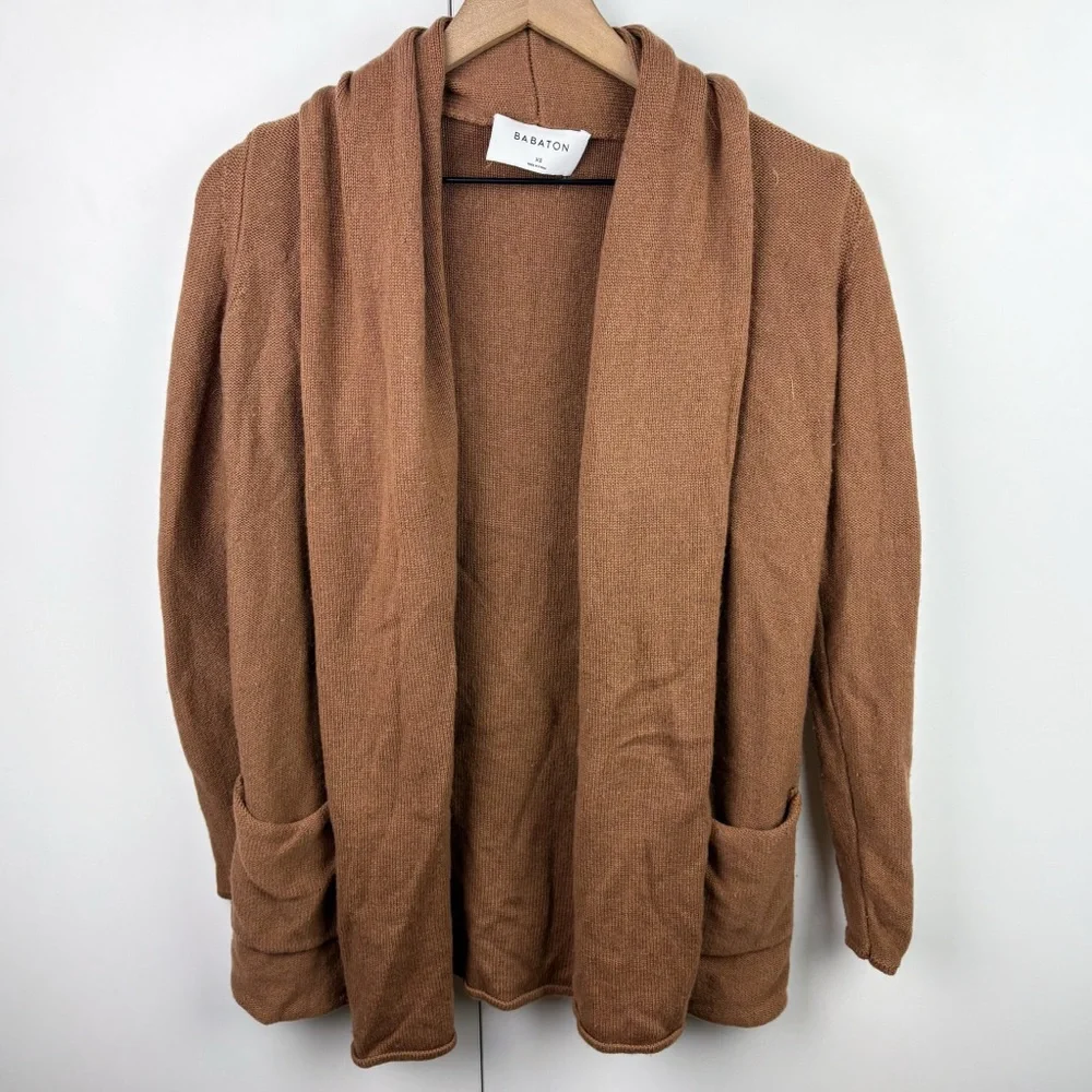 Aritzia Babaton Beekman Wool Cashmere Open Front Cardigan Sweater Tan Brown XS